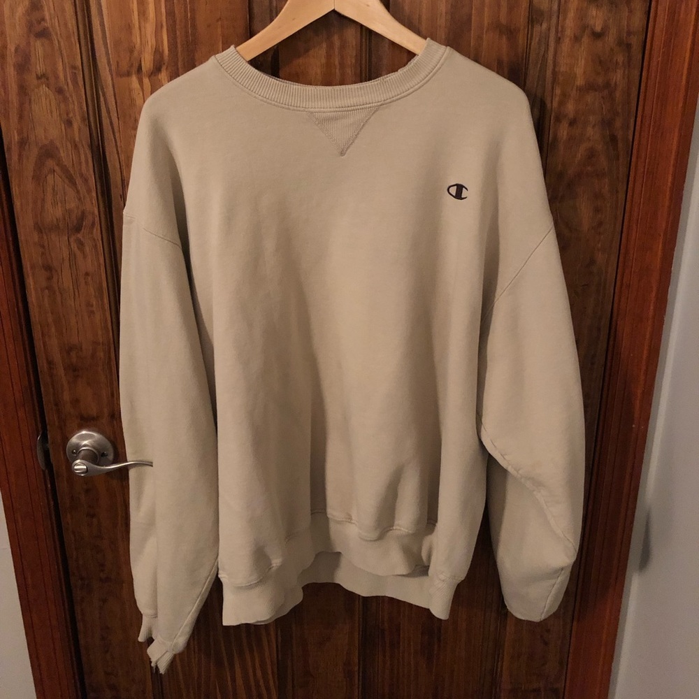 Champion Basic C Logo Tan Crewneck Sweatshirt distressed